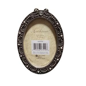 Decorel Heirloom Oval Photo Frame Silver Tone Ornate Beaded Gem Accent 2.5x3.5